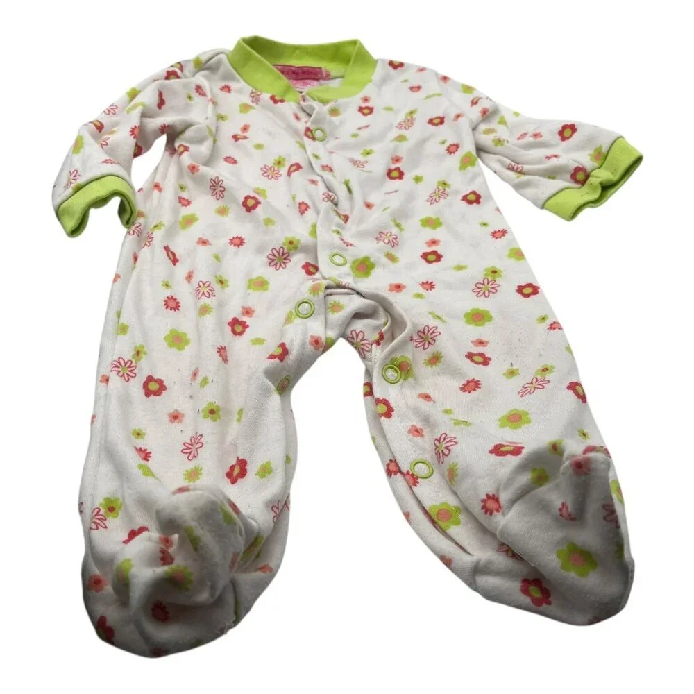 Lot of 2 Baby Girl One Piece Footed Pajamas 3-6M Floral‎ Long Sleeves Crew Neck